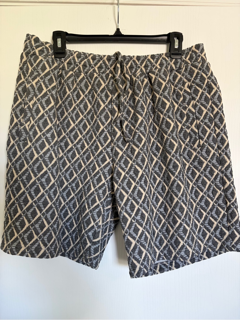 Patterned Blue & Cream Swim Trunks with Drawstring